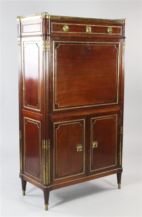 A Louis XVI style ormolu mounted escritoire, W.2ft 7in.